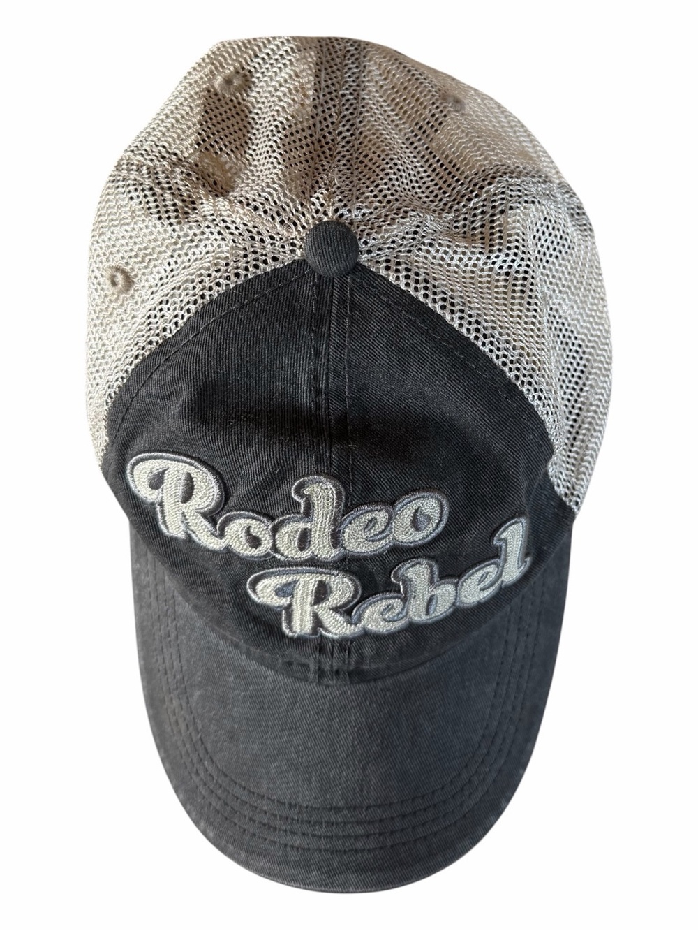 Idyllwind Rodeo Rebel Two-Tone Gray and Beige Mesh Trucker Hat